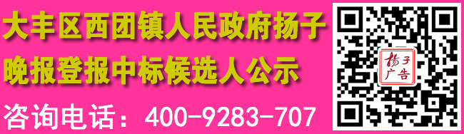 大丰区西团镇人民政府扬子晚报登报中标候选人公示