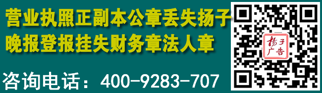 营业执照正副本公章丢失扬子晚报登报挂失财务章法人章