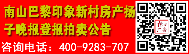 南山巴黎印象新村房产扬子晚报登报拍卖公告