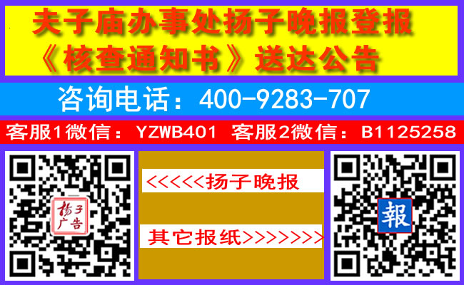 夫子庙办事处扬子晚报登报《核查通知书》送达公告