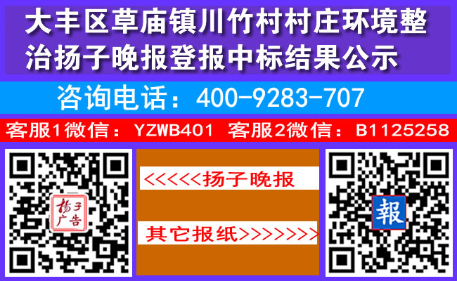大丰区草庙镇川竹村村庄环境整治扬子晚报登报中标结果公示