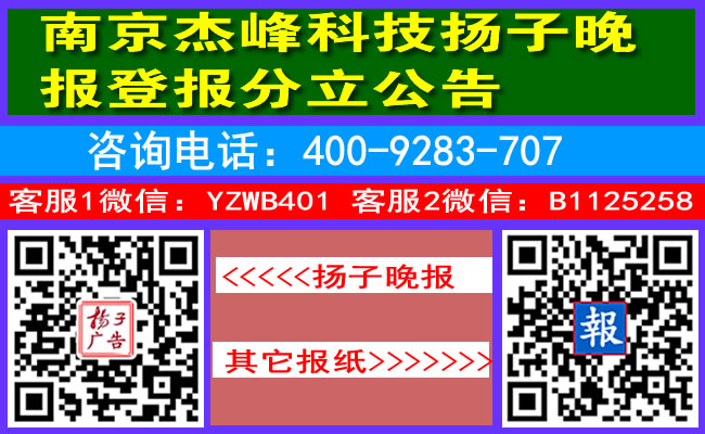 南京杰峰科技扬子晚报登报分立公告