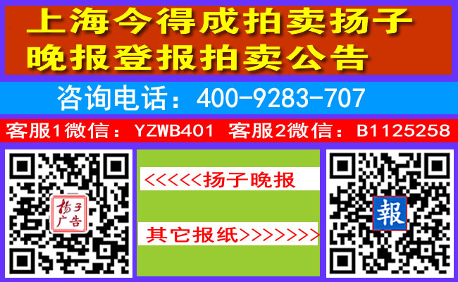上海今得成拍卖扬子晚报登报拍卖公告
