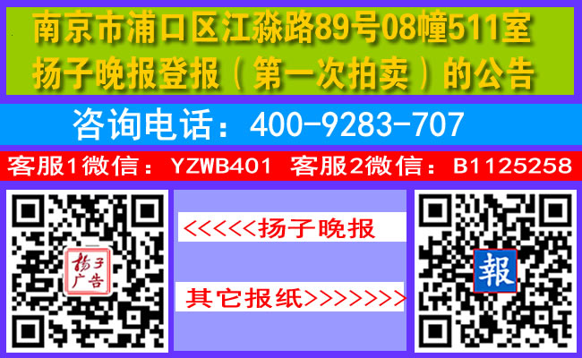 南京市浦口区江淼路89号08幢511室扬子晚报登报（第一次拍卖）的公告