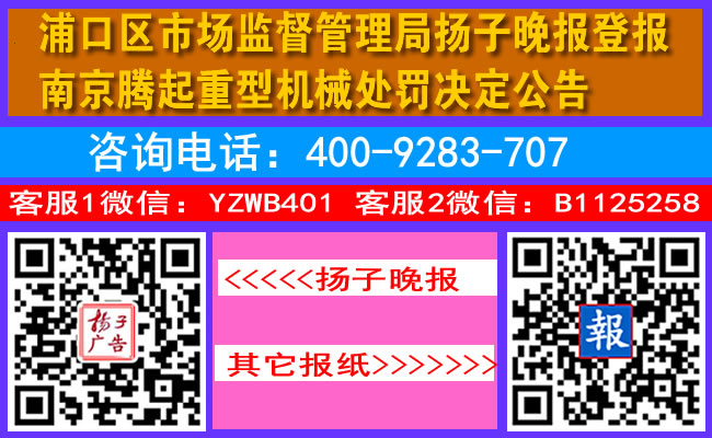 浦口区市场监督管理局扬子晚报登报南京腾起重型机械处罚决定公告