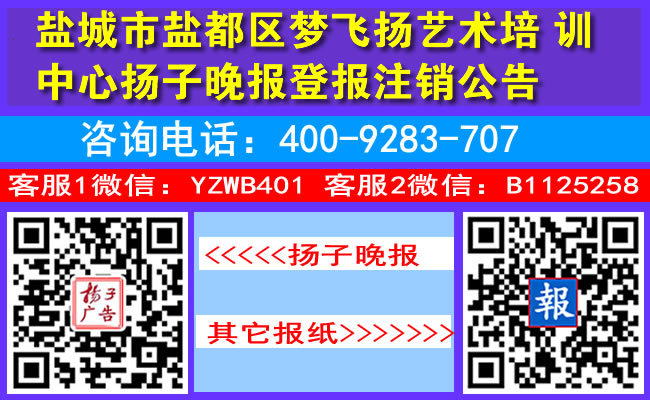 盐城市盐都区梦飞扬艺术培训中心扬子晚报登报注销公告