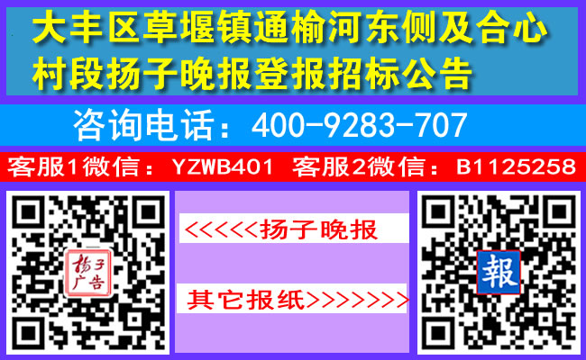 大丰区草堰镇通榆河东侧及合心村段扬子晚报登报招标公告